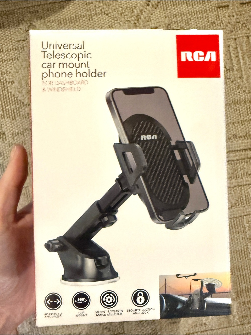 New RCA Universal Telescopic Car Phone Mount Holder - Black